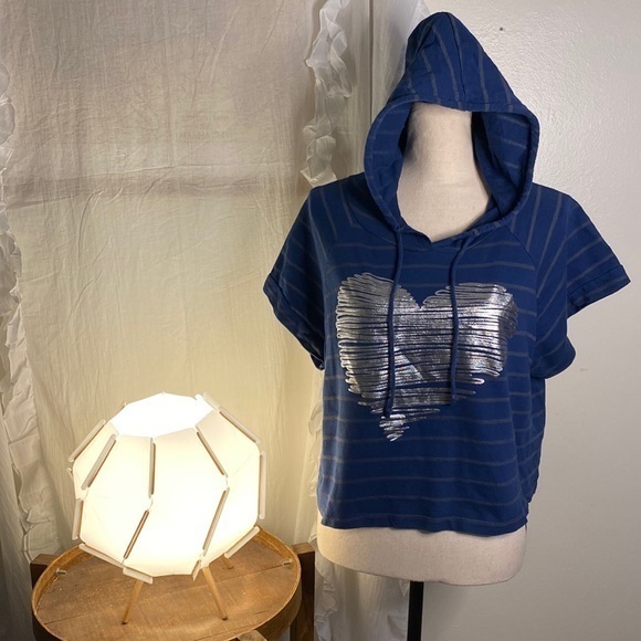 Cedar Tree Striped Heart Logo Cropped Hoodie Sweatshirt‎ Size Small - Picture 1 of 7